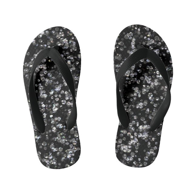 Chinelos Infantis Shiny Glassy Bokeh Glitter Confetti e Negro (Pé da cama)