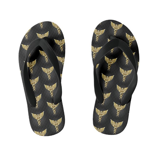 Chinelos Infantis Símbolo Caduceu Poligonal Dourado (Pé da cama)
