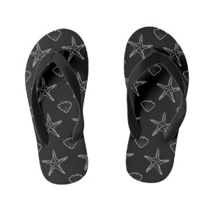 Chinelos Infantis Starfish Seashell Sketch Patterch Em Preto