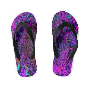 Chinelos Infantis Trippy Black and Magenta Retro Liquid Swirl