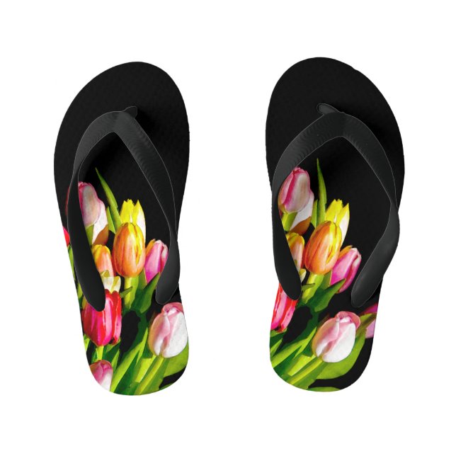 Chinelos Infantis Tulip Painting - Arte Flor Original (Pé da cama)
