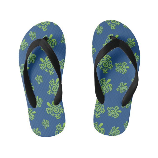Chinelos Infantis Turtle Green e Blue Impressão (Pé da cama)