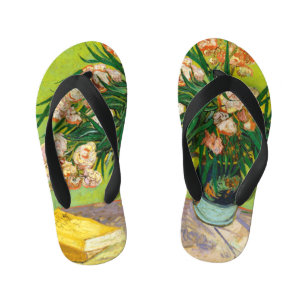 Chinelos Infantis Vaso de Vincent Van Gogh com Oleandros e Livros