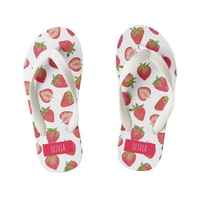 Chinelos Infantis Verão Tropical de Morango Personalizado (Pé da cama)