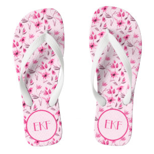 Chinelos Iniciais Monogramadas Rosa Floral Feminino