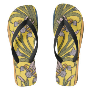Chinelos Iris Flower Art Nouveau Padrão De Vidro Obtido
