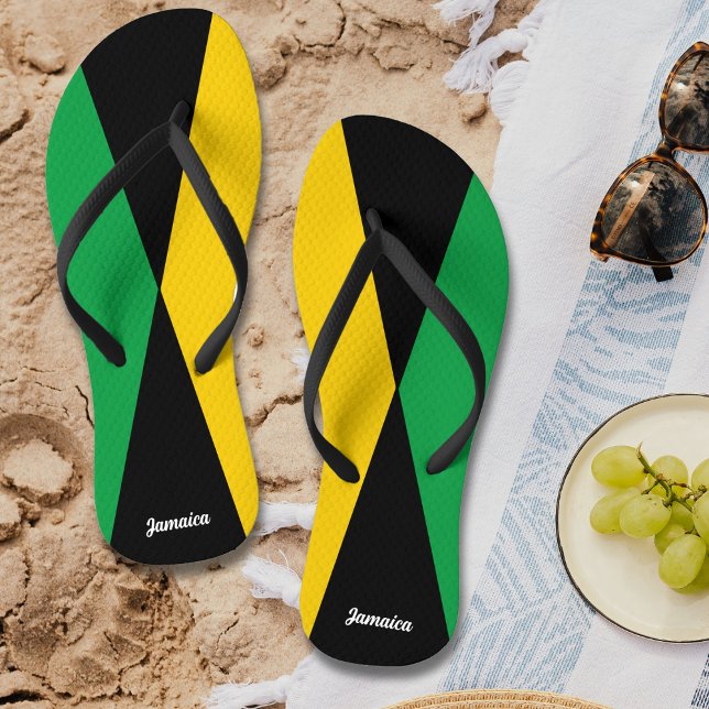 Chinelos Jamaica Cores Verde Negro e Dourado jamaicano (Jamaica Colors Green Black & Gold Jamaican Flip Flops)