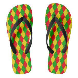 Chinelos Jamaica Rasta Flag Colors Diamond Patterado