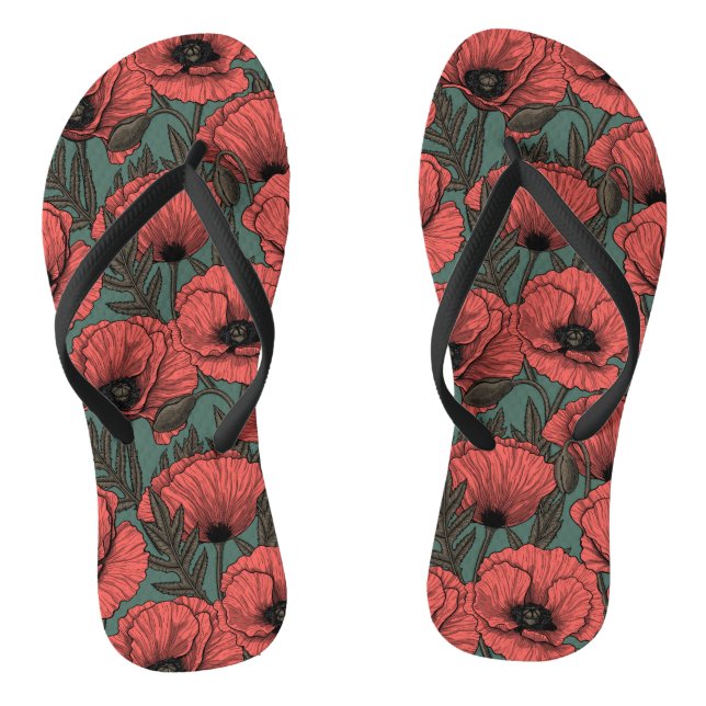 Chinelos Jardim com papoila, verde-marrom e pinheira (Pé da cama)