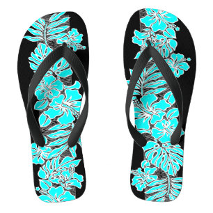 Chinelos Kalaheo Hawaiian Hibiscus Tapa Turquesa