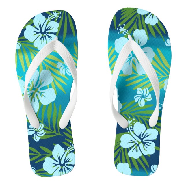 Chinelos Kalani Tie Dye Blend Tropical Hibiscus - Teal (Pé da cama)