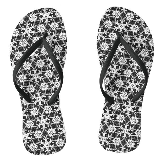Chinelos Lace antigo - branco e preto (Pé da cama)