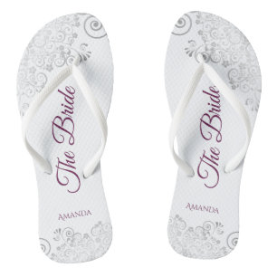 Chinelos Lace De Prata Roxo Casamento Branco Da Noiva