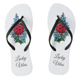 Chinelos Ladybird Cute De Cor Marinha Com Flores Selvagens 