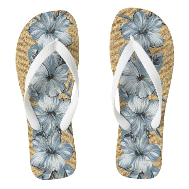 Chinelos Lanai Distressed Hawaiian Hibiscus - Azul (Pé da cama)