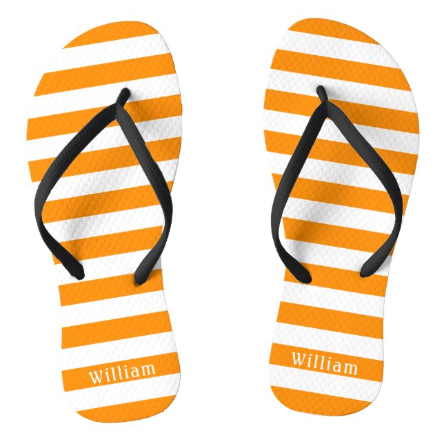 Chinelos Laranja White Cabana Stripes Personalizadas Praia (Pé da cama)