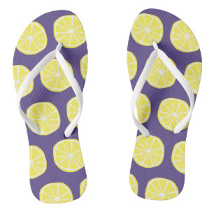 Chinelos Limão Cítrico Verão Fruta Tropical Amarelo Roxo