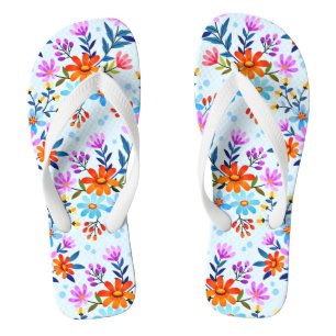 Chinelos Lindas Flores E Padrões De Folhas