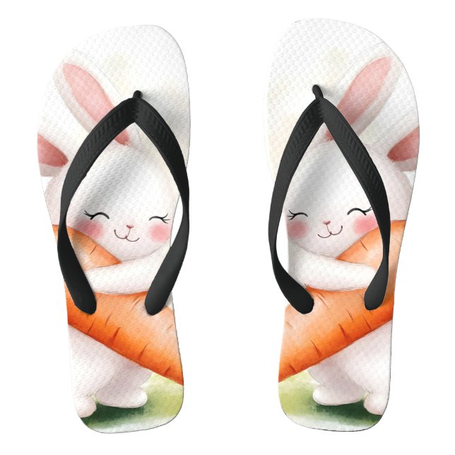 Chinelos Lindo Coelho de Aquarela da Primavera com Cenoura (Pé da cama)