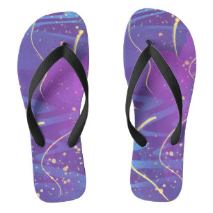 Chinelos Linha Dourada ondulada e Confetti Purple Minimalis