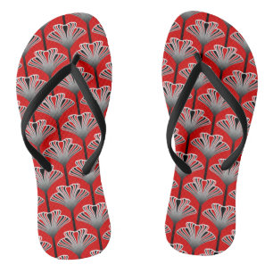 Chinelos Lírio Art Deco, Vermelho Escuro e Cinza