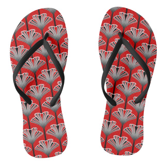 Chinelos Lírio Art Deco, Vermelho Escuro e Cinza (Pé da cama)