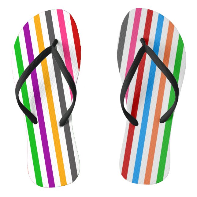 Chinelos Listras Arco-Íris Colorido Design - Branco  (Pé da cama)