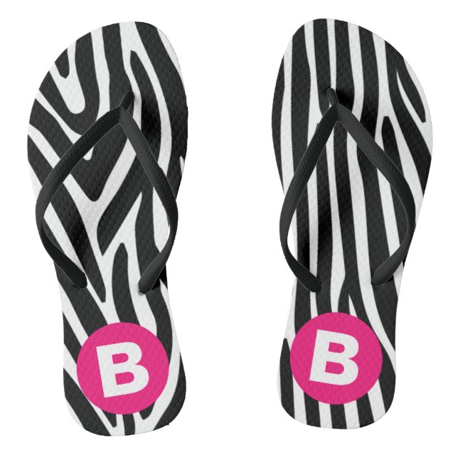 Chinelos Listras Clássicas de Zebra Monograma Rosa Vibrante (Pé da cama)