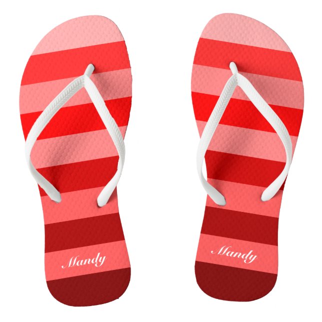 Chinelos Listras de Bloco Vermelho Monocromático Personaliz (Pé da cama)