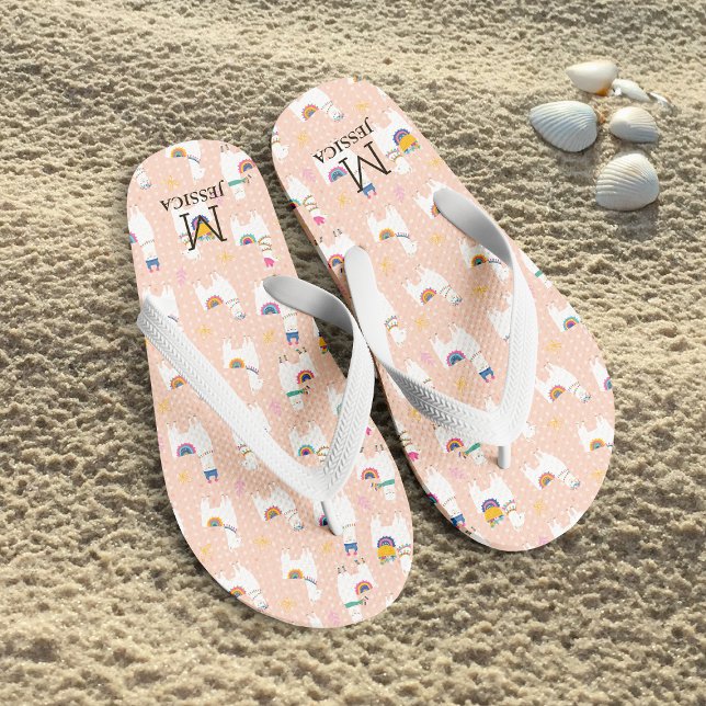 Chinelos Llama Llama Cute Llama Patterno a rosa (Criador carregado)