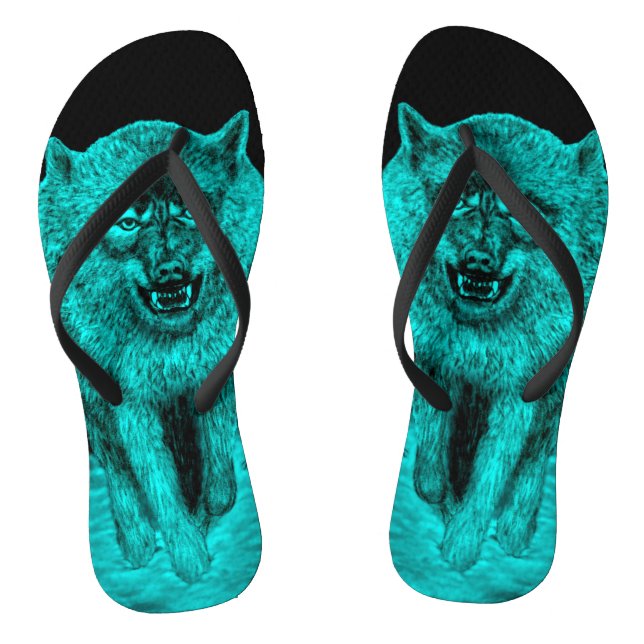 Chinelos Lobo Negro Zangado na Noite (Pé da cama)