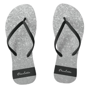 Chinelos Luxury Sparkle Silver Glitter Name