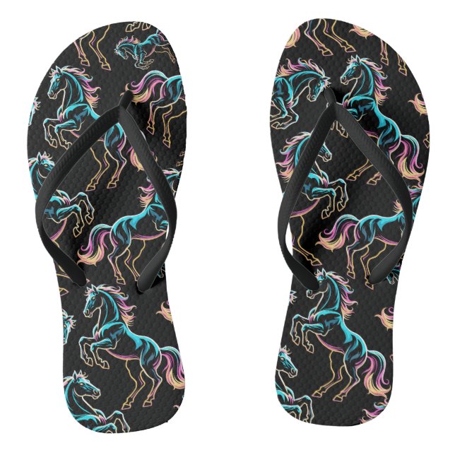 Chinelos Luz Neon de Cavalo Glitch Estilo Retro (Pé da cama)