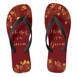 Chinelos Mãe do Groom Dark Burgundy e Folhagem Dourada