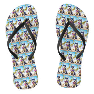 Chinelos Malamute do Alasca na Praia, presente de verão