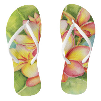 Chinelos Malorie Arisumi plumeria aquarela