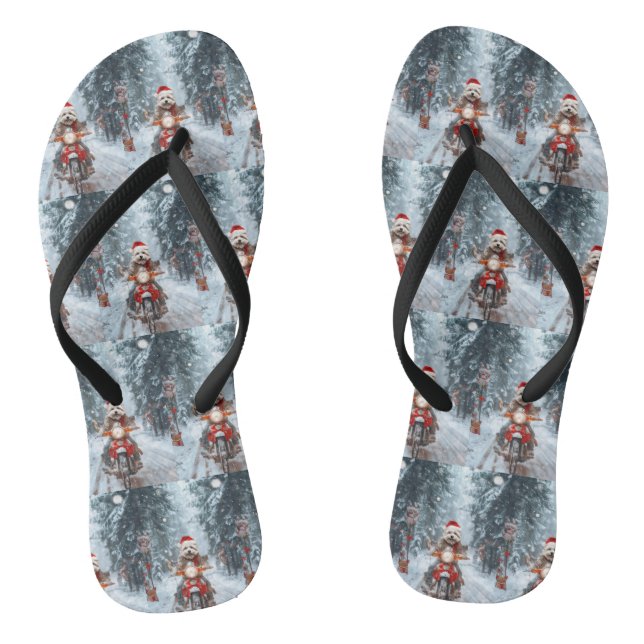 Chinelos Maltês Cão Andando Moto Natal (Pé da cama)