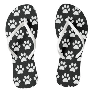 Chinelos Marcas de Pata de Cachorro Fofo Preto e Branco 