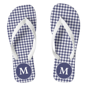 Chinelos Marinho Blue Gingham Monogrammed Flip-flops