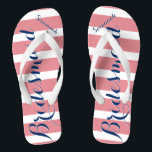 Chinelos Marinho personalizado e rosa<br><div class="desc">Padrão Personalizado de Marinho e Listras Rosa - Altere para Qualquer Cor clicando em personalizar. E diga o que quiser. Torne estes chinelos do tipo que têm sua mensagem neles. Seja a fala da praia!</div>