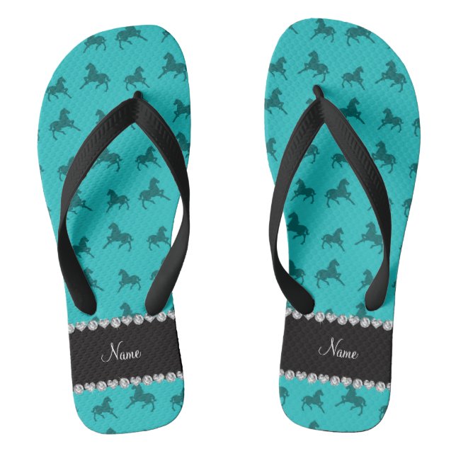 Chinelos Modelo de cavalo turquoise de nome personalizado (Pé da cama)