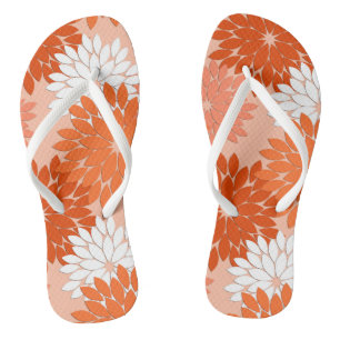 Chinelos Modern Floral Kimono Impressão, Coral Orange, Peac