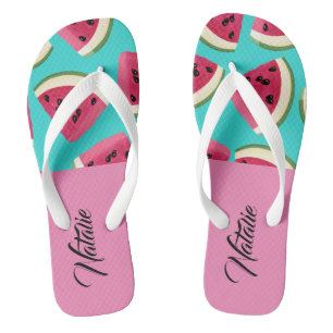 Chinelos Moderno monograma fofo l Melancia Verão azul rosa