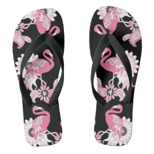 Chinelos Moderno Passaro Tropical Caprichoso Preto Flamingo
