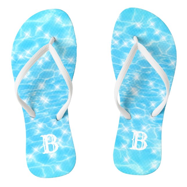 Chinelos Monograma Blue Tropical Water Ripple Custom Initia (Pé da cama)