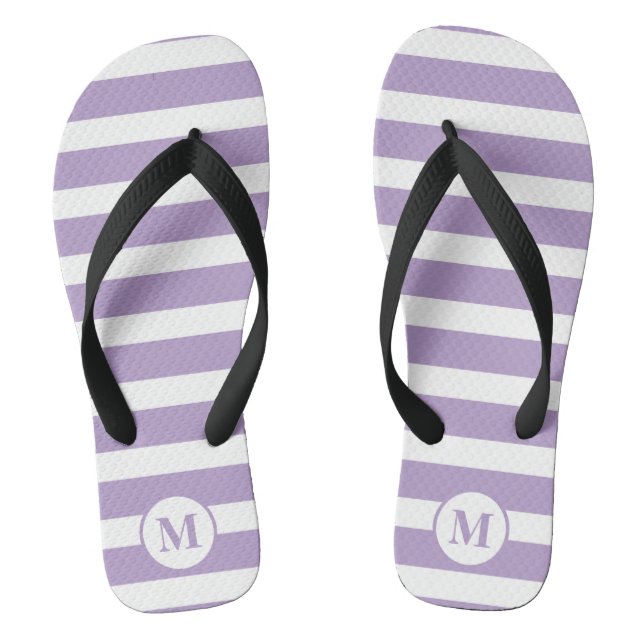 Chinelos Monograma Clássico Roxo Lilado e Listras Brancas (Pé da cama)