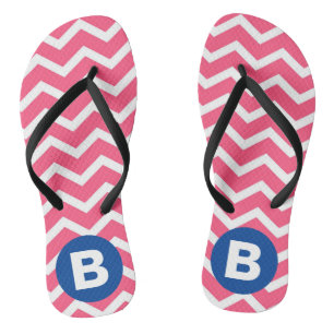 Chinelos Monograma com Padrão Chevron em Rosa Vibrante e Br