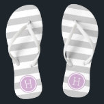 Chinelos Monograma das cinzas e das fitas de pré-disquete r<br><div class="desc">sandálias de flutuação de sacudir impressas personalizadas com um padrão de stripe náutica de pré-disquete e seu monograma personalizado ou outro texto em um quadro circular. Clique em Personalizar para alterar as fontes e cores do texto ou adicionar suas próprias imagens para criar uma única design!</div>
