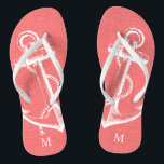 Chinelos Monograma de Âncora de Coral Russo<br><div class="desc">sandálias de flutuação de sacudir impressas personalizadas com uma ilustração náutica de âncora de safra rustica e seu monograma personalizado ou outro texto. Clique em Personalizar para alterar as fontes e cores do texto ou adicionar suas próprias imagens para criar uma única design!</div>