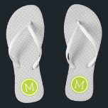 Chinelos Monograma de cinzas e Pontos Minúsculos Verdes<br><div class="desc">sandálias de flutuação de sacudir impressas personalizadas com um padrão de bolinhas giro e um monograma personalizado ou outro texto em círculo. Clique em Personalizar para alterar as fontes e cores do texto ou adicionar suas próprias imagens para criar uma única design!</div>